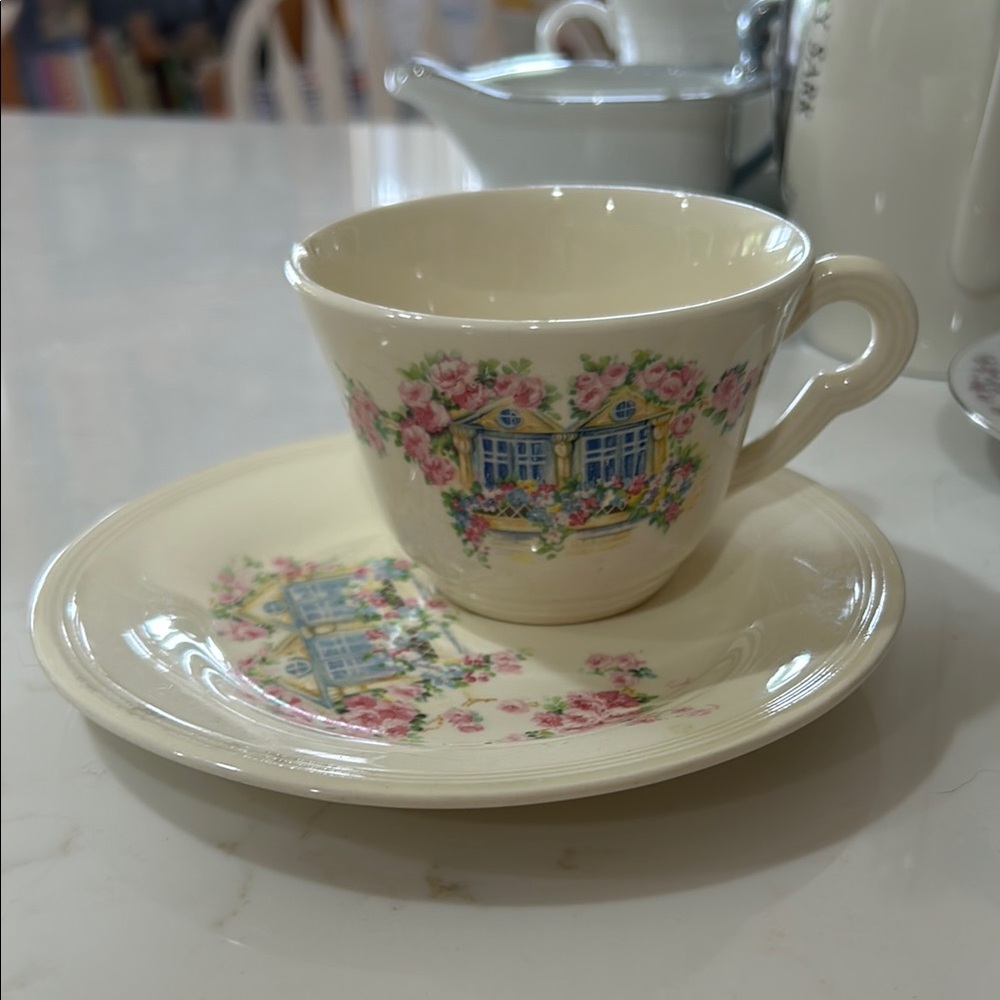 Edwin M Knowles Floral Cottage Teacup and Saucer Set